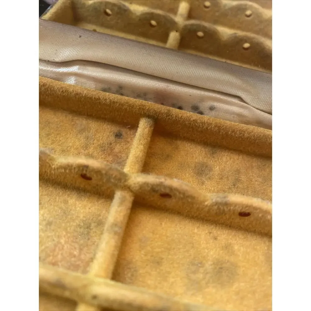 VINTAGE Creme Gold HARD SHELL EARRING JEWELRY BOX TRAVEL JEWELRY CASE